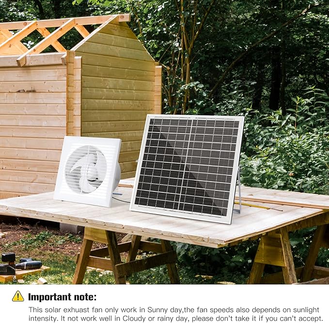 Solar Powered Exhaust Fan, 25W Solar Panel + 8" Ventilation Vent Fan for Outside Greenhouse, Chicken Coop, Shed, Pet House