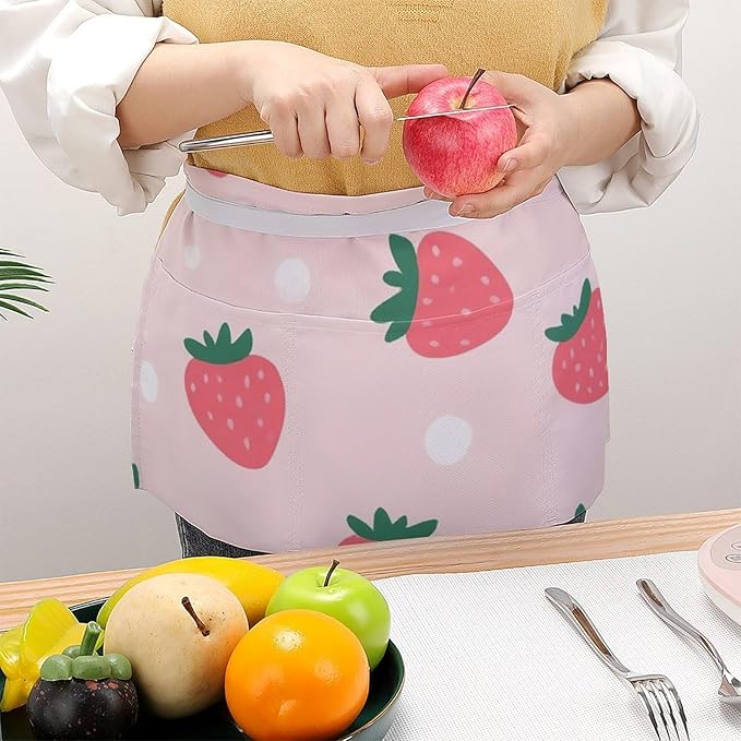 Unisex Apron for Cooking Server Waitress Half Waist Apron with 3 Pockets