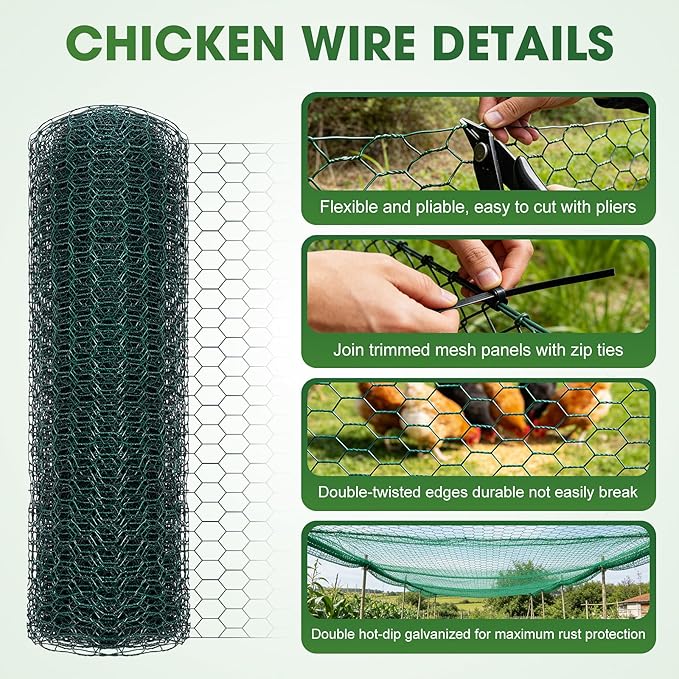 Chicken Wire for Floral Arrangements,16 x 394 Inch Galvanised Hexagonal Floral Chicken Wire for Crafts, Garden Netting Mesh for Outdoor Plants, Chicken Wire Fence for Garden Protection