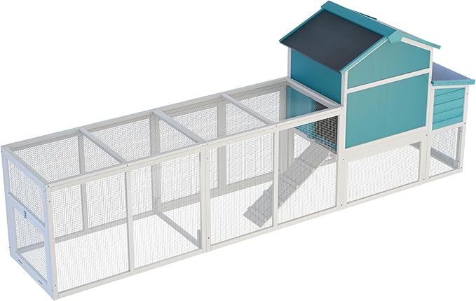 121.3" Large Chicken Coop with Run, Outdoor Wooden Chicken House with Nesting Box, Sliding Tray and Weatherproof Asphalt Roof, Poultry Cage for Chickens, Ducks, Small Animals, Blue