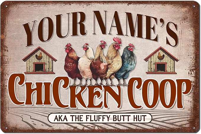 Custom Chicken Coop Sign Personalized Farmhouse Decor Rustic 12x8 Inch Vintage Hen House Metal Sign Gift for Chicken Lovers