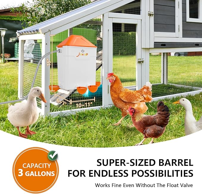 3 Gal Automatic Chicken Waterer with Float Valve, Automatic Chicken Watering System with 60-Inch Hose (One End 3/4''), Large Waterer for Chicken Duck Quail Turkey