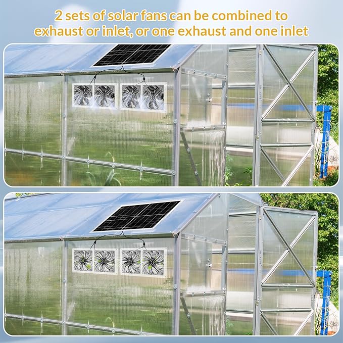 Solar Exhaust Fans Kit with 4 Fans 20w Waterproof Solar Panel + High Speed Dual Exhaust Fan Solar Panel Powered Fan with On/Off Switch for Chicken Coop, Shed Cooling Ventilation Project