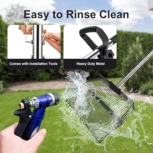 15-inch Large Chicken Poop Scooper with Ergonomic Grip, 5 in 1 Adjustable Chicken Coop Pooper Shovel, Sifting Litter Shovel Scoop for Dog Coop/cowshed‌/Sheep Pen/Pigsty/Stable Cleaning/‌Feed hay
