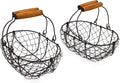 Oval Egg Baskets Metal Chicken Wire Egg Holder Countertop Egg Collecting Basket with Wooden Handle, Egg Basket for Gathering Fresh Eggs, Rusty, Set of 2