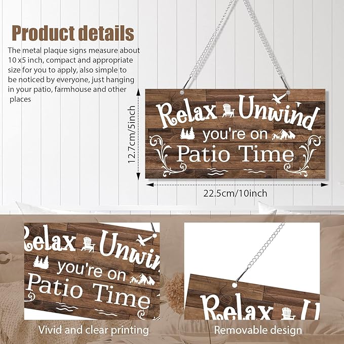 Hotop Patio Decor Patio Sign Decorations Outdoor Metal Porch Wall Decor Rustic Farmhouse Wall Art for Backyard Porch Balcony Gazebo Accessories(10 x 5",Brown)
