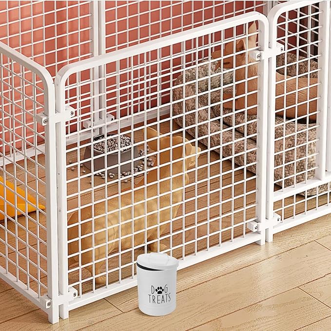 Airtight Metal Dog Food Storage Bin with Lid White Farmhouse Dog Treat Container for Countertop Pet Food Canister
