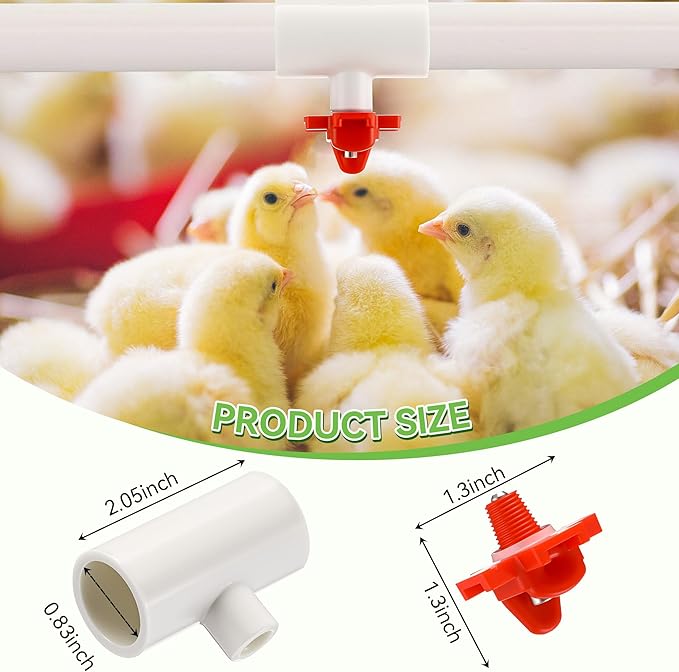 Enhon 12 Pack Chicken Nipples Waterer with 1/2'' PVC Tee Fittings, DIY Auto Chicken Waterering System, Horizontal Side Mount Poultry Water Nipple Waterer Drinker and for Ducks Quail and Other Poultry