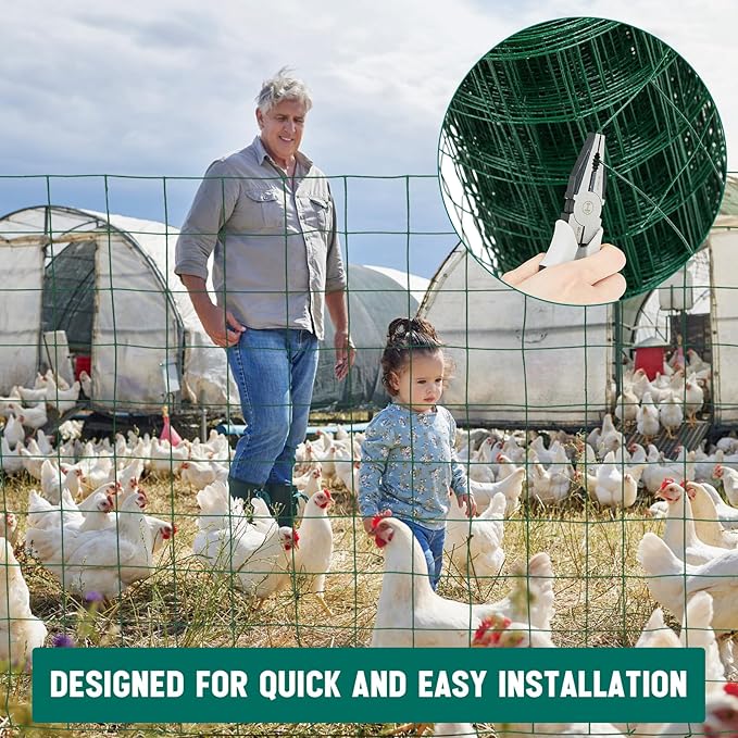 Gisafai Galvanized Welded Wire Fence 5 ft X 100 ft for Dog Chicken Hog Deer Goat Cattle 16GA Garden Border PVC Coated Fencing Roll Border Yard Vegetable Plant Animals Protection Poultry Netting(Green)