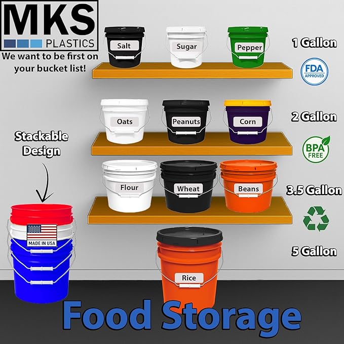 5-Gallon Bucket with Airtight Lid – Made in USA, Food Grade BPA Free Plastic, Heavy Duty Multi-Use, Metal Handle with Grip, Stackable Storage – Orange, 1 Pack
