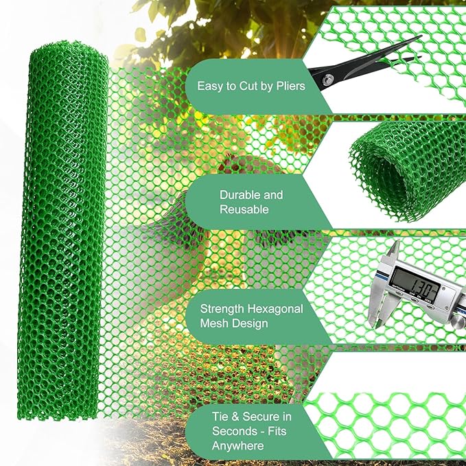 1-Pack Floral Chicken Wire Mesh, 15.7 in x 9.8 ft Plastic Hexagonal Chicken Wire Fencing with 50 Garden Ties for Crafts/Poultry Netting/Garden/Plant Protection [Green]