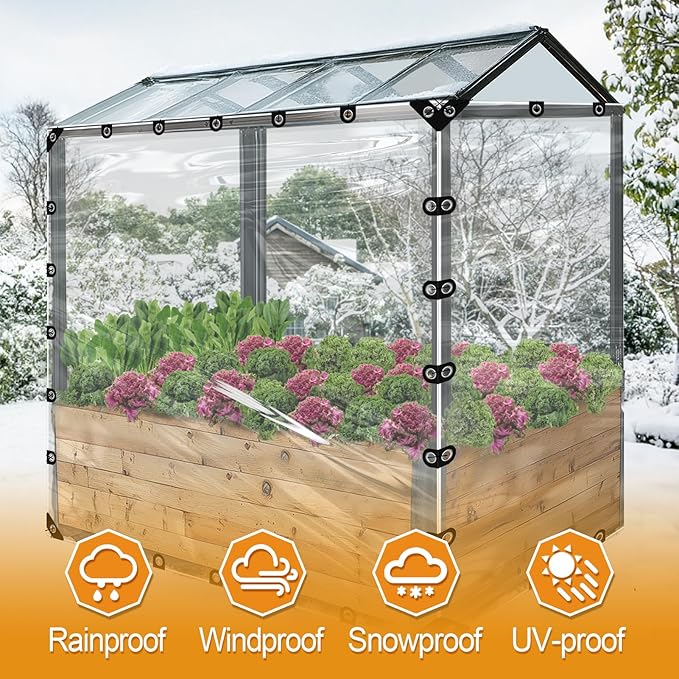 10x10ft Anti-Tear Clear Tarp Waterproof - 2pcs Windproof Poly Tarpaulin, Heavy Duty Transparent Enclosure with Grommets for Covering Chicken Coops Greenhouse Garden Plants