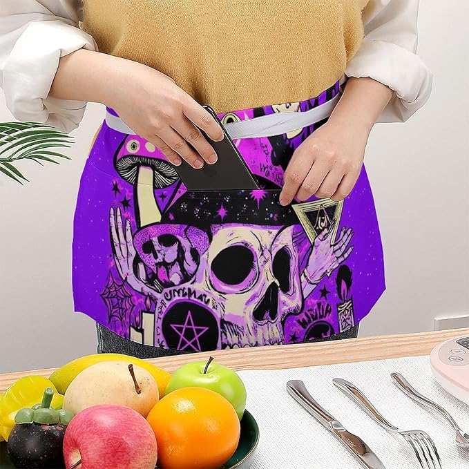 Unisex Apron for Cooking Server Waitress Half Waist Apron with 3 Pockets
