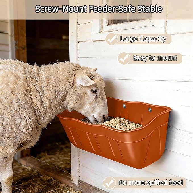 Hanging Goat Feeders,Chicken Feeder Waterer,Large Feed Trough 7.5 Quart 6 Pack,Hanging Fence Feed Trough for Poultry Livestock,Terracotta