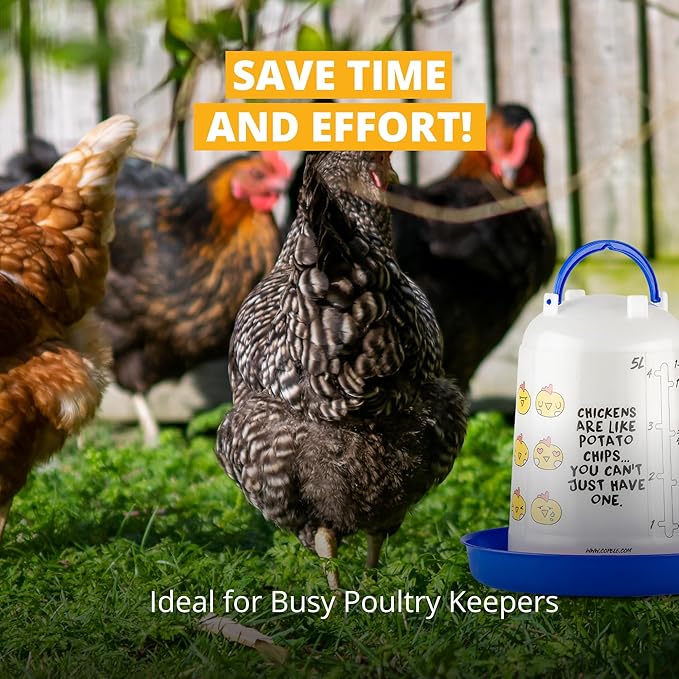 Stromberg's Poultry Drinker 5L, Blue Chicken Emoji Poultry Waterer, Heavy Duty UV-Resistant Plastic, Easy to Fill and Clean, Suitable for All Coops