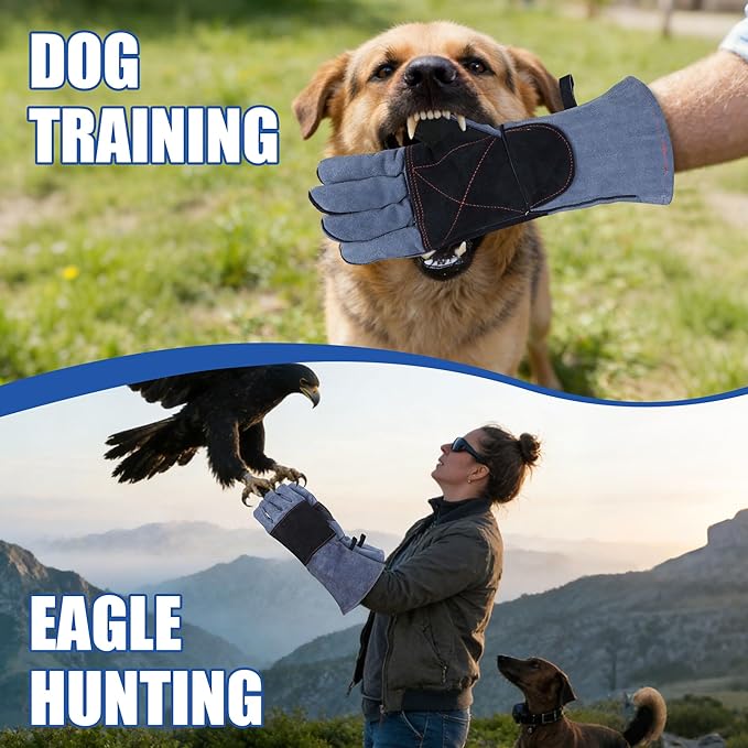 IC ICLOVER Animal Handling Gloves Snake Bite Proof, Double Leather Padding, Anti-bite Dog Cat Bird Reptile Control Protection