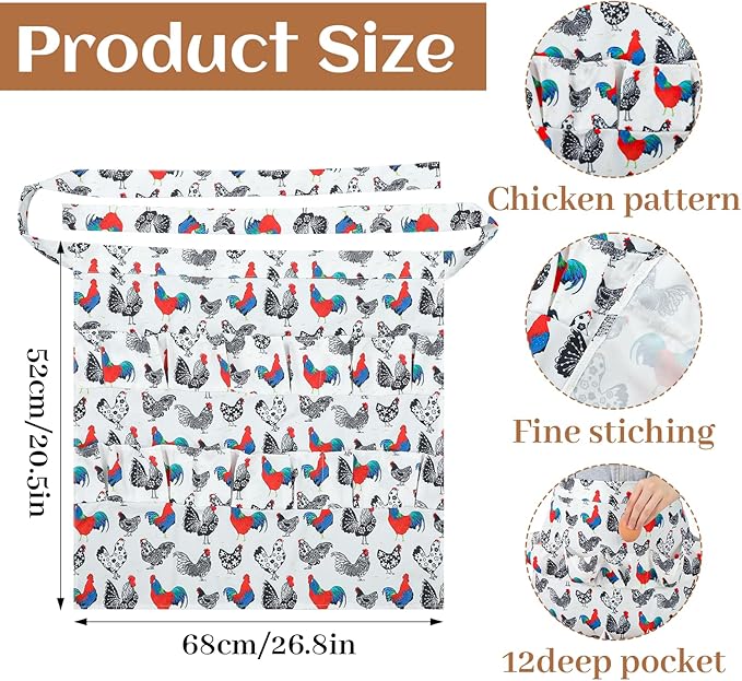 Egg Collecting Apron, Durable Canvas Chicken Egg Apron with 15 Deep Pockets, Elastic Closures and Hook Fresh Eggs Collecting for Chicken Duck Goose Eggs