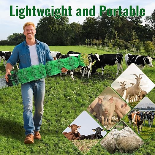 42.5" H x 164' L Electric Fence Netting, Electric Fencing for Sheep, Hogs, Cattle, PE Net Fencing Kit with 16 Posts Double Spiked, Movable Livestock Nets for Backyards, Homesteaders, Farms Ranches
