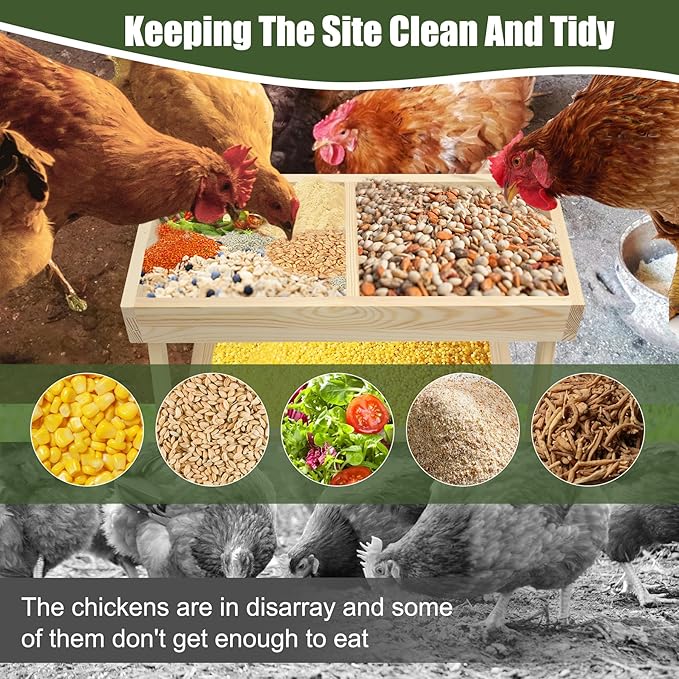 Double Chicken Picnic Table Large Capacity Handmade Wooden Chicken Feeder, Mesh Bottom for Easy Cleanup, Suitable for Chickens, Ducks