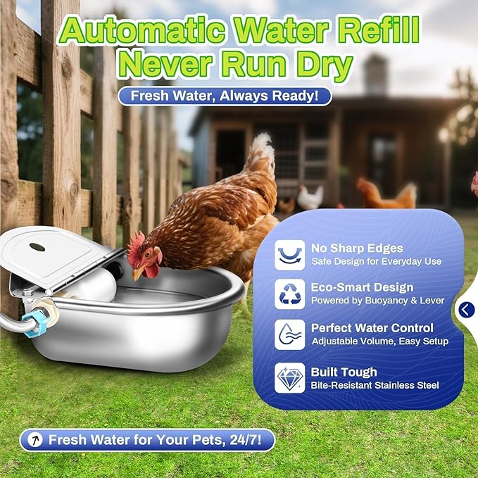 Automatic Animal Drinking Water Bowl with Float Valve, Extended Pipe, Stainless Steel Waterer Feeder Farm Dog Dispenser Kit Self Filling for Livestock