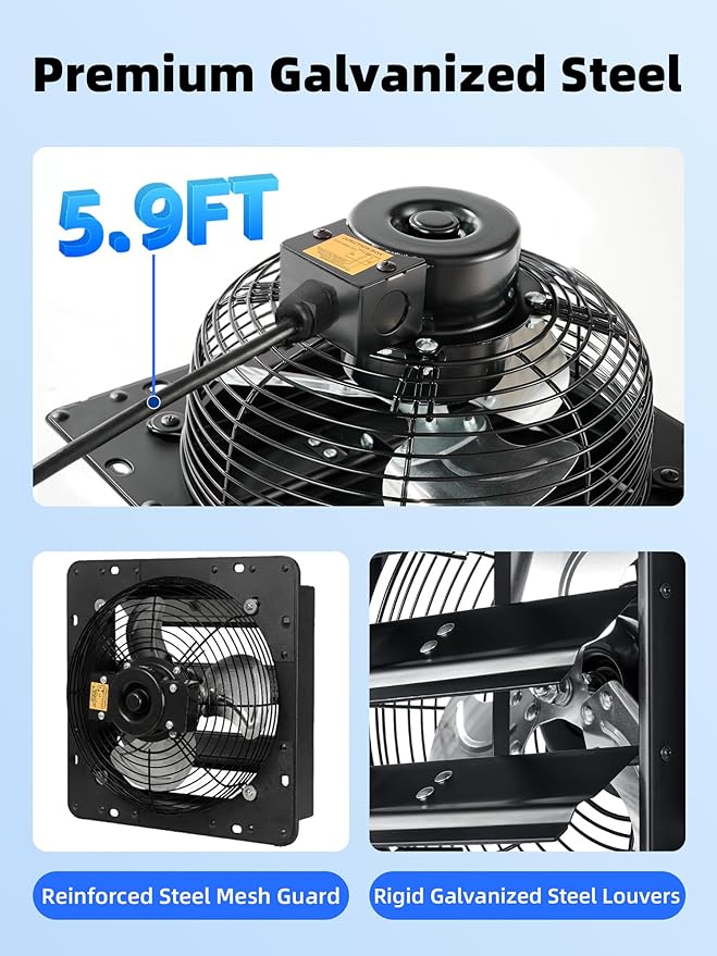 8'' Shutter Exhaust Fan, 760 CFM High-Speed Wall Mounted Exhaust Fan, 40dB Quiet Ventilation Attic Fan for Shed, Garage, Greenhouse, Basement, Chicken Coop, Generator Room, 2 Packs