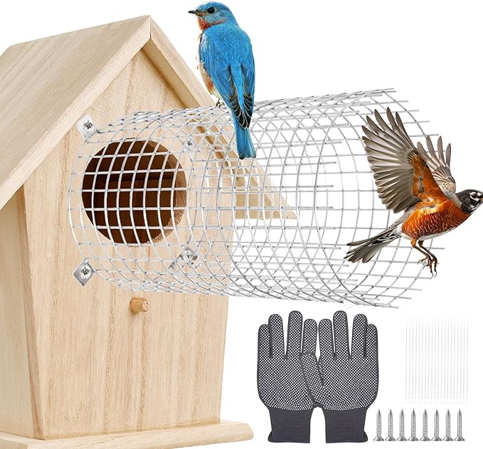 2Pack Bluebird House Predator Guards, Sparrow Guard for Bluebird House, Stainless Steel Bird House Hole Protector Accessories Entrance Guard(Round, 4.7 * 4.7 * 9 inches)