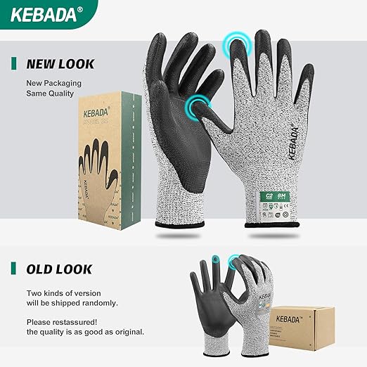 Kebada Cut Resistant Gloves, ANSI A2 Cutting Glove, PU Coated, Touchscreen, Multi-Purpose Model C2, 6 Pairs, X-Large