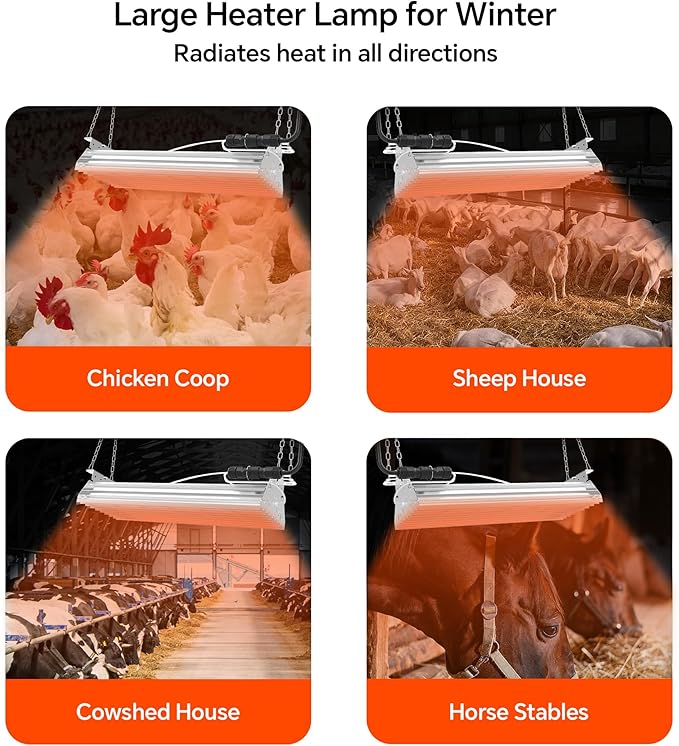 Chicken Coop Heater Large Chicken Heat Lamp, 400 Watt Two-Stage Temperature Chicken Brooder Lamp, Chicken Coop Accessories Carbon Fiber Coop Heater for Chicks, Ducks, Poultry House