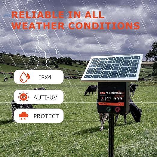 30 Miles Solar Electric Fence Charger, 1 Joule Portable Solar Fence Charger, Solar Electric Fence Kit, with 10W Solar Panel for Livestock, Preventing Predators from Intruding