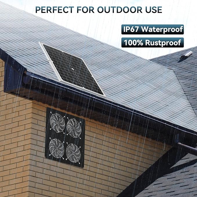 25W Solar Powered Fan Kit for Chicken Coop for Home, Outside, Solar Exhaust Fans Window for Attic, Shed, Barn, Chicken Coop, Dog House