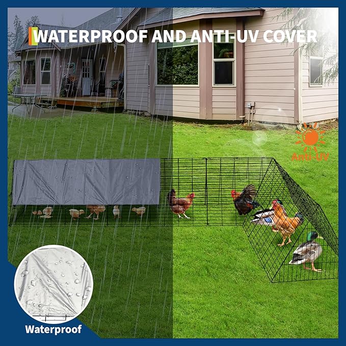 Large Metal Chicken Coop, Chicken Tunnels for Outside, Portable Chickens Run with Waterproof and Anti-UV Cover, Cage Rabbit Duck Hen House for Yard Farm Use
