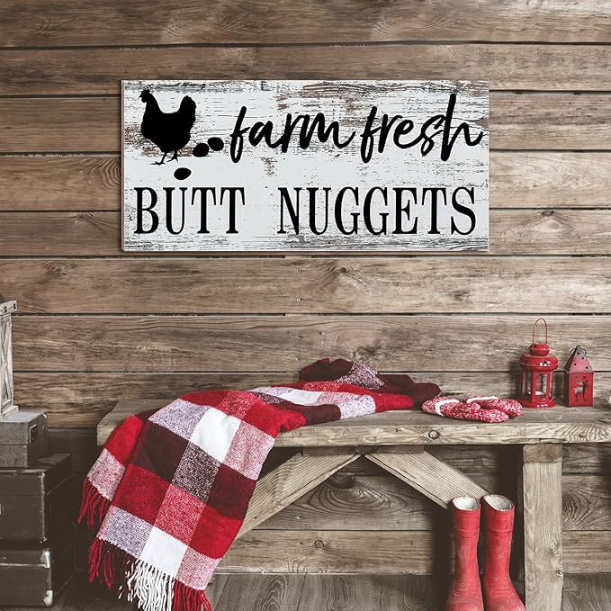 Farm Fresh Chicken Wall Decor Chicken Coop Sign Accessories Rustic Hen House Deco Farmhouse Wooden Door Decoration for Home Kitchen Decoration(Retro Color)
