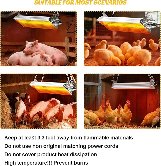 600W Chicken Coop Heater, Carbon FiberChicken Heater for Coop with Adjustable Heating Settings & Hanging Height (600W)