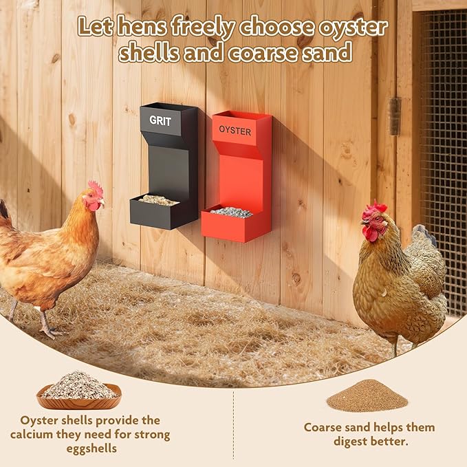 Chicken Oyster Shell Feeder and Grit Feeder,Metal Chicken Feeder,Chicken Coop Accessories,Design for Healthier Hens & Eggs