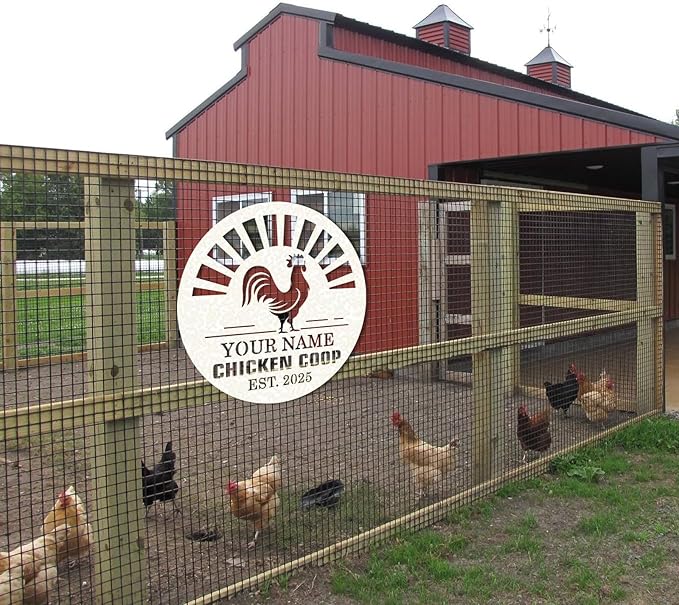 Personalized Chicken Coop Signs, Outdoor Chicken Coop Decor, Vintage Farmhouse Wall Decor, Custom Metal Name Sign for Farm Yard Garden Home, Gifts for Chicken Lovers Color06