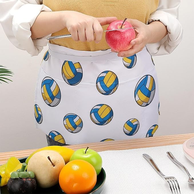 Server Waist Aprons Waitress Unisex Chef Works Half Apron with 3 Pockets