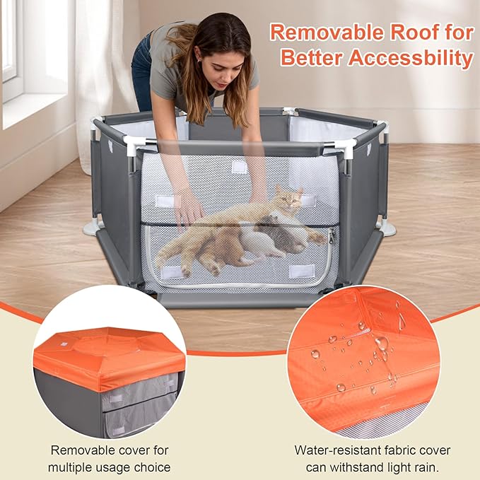 45"x45"x19.7" Sturdy Stainless Steel Frame Small Animal Playpen, Brooder Box for Chicks with Removable Roof & Bottom Pad for Easy Cleaning, Pet Playpen for Ducks, Kittens, Bunnies, Quails, Guinea Pigs