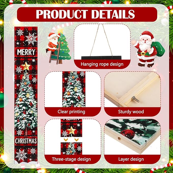 47" Large Christmas Porch Sign Red Buffalo Plaid Welcome Sign Wooden Tall Christmas Porch Decor Leaner Front Door Decor for Rustic Farmhouse Xmas Holiday Outdoor Home Yard Gift