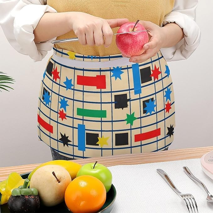 Server Waist Aprons Waitress Unisex Chef Works Half Apron with 3 Pockets