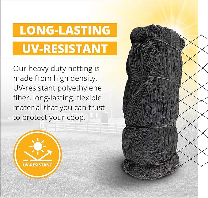 Stromberg’s 2” Mesh Heavy Duty Knotted Aviary Netting, UV Resistant Polyethylene Fiber for Game Birds, Pheasants & Poultry, 85 Lbs Break Strength Durable Against Weather and Predators