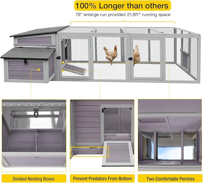 Aivituvin Chicken Coop Wooden Hen House Two Nesting Box with Large Run Outdoor Rabbit Hutch Bunny Cage Poultry Coop Suit for 4-6 Chickens