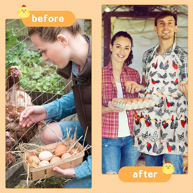 Loopeer 2 Pcs Egg Apron Collecting Apron for Fresh Egg Gathering Adjustable Gathering with Pocket for Gift Women