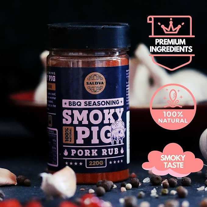 Smoky Pig BBQ Pork Rub - 100% Natural Seasoning - Perfect Blend Of Spices For Smoky BBQ And Grill Pork Dishes - Large Jar (220g)