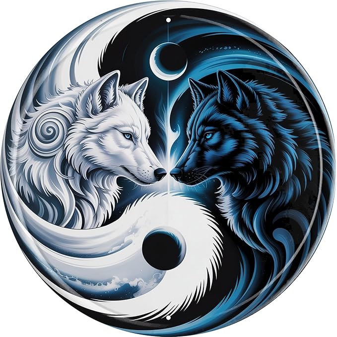 AWISZZZ Wolf Metal Sign 8x8in Round Rustic Plaque for Cabin Lodge Wall Decor Wilderness Gift
