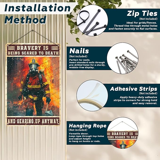 Firefighter Metal Sign Firefighter Bravery Is Being Scared To Death And Gearing Up Anyway Metal Poster Home Kitchen Garage Vintage Aluminium Sign Art Wall Decor 12x8 Inch