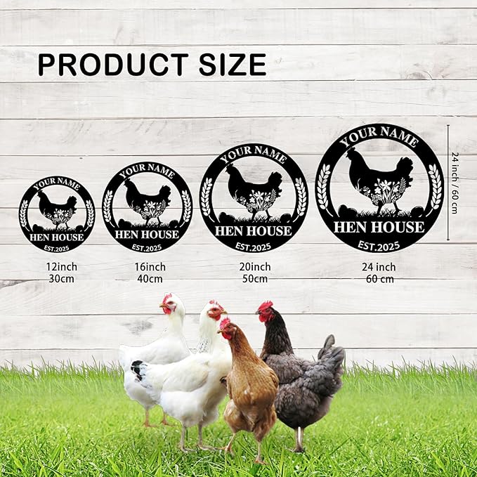 Custom Chicken Coop Metal Sign, Personalized Farmhouse Wall Decor, Vintage Fluffy Butt Hut Decor, Custom Name Sign for Farm, Gifts for Chicken Lovers