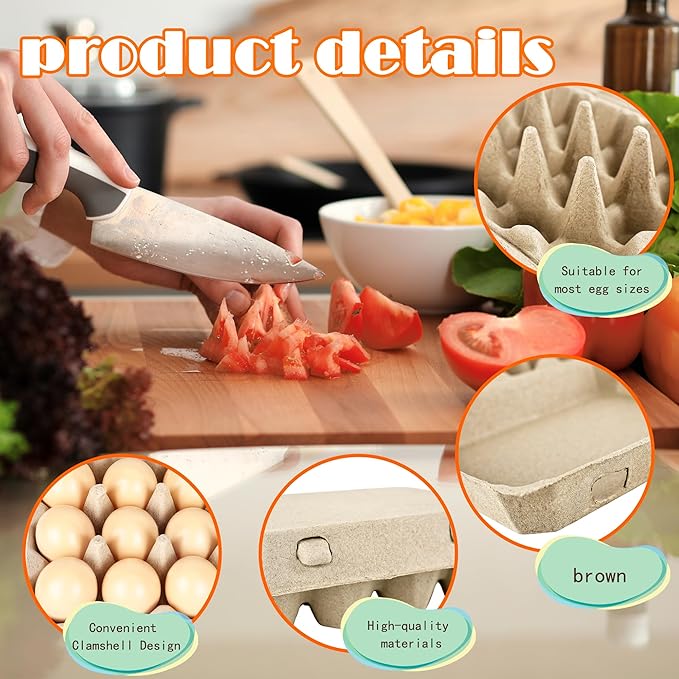 60 Pcs Blank Natural Pulp Egg Cartons Bulk Holds Up to 12 Count Dozen 3 x 4 Style Square Chicken Cardboard Egg Tray Holder for Family Farm Market Chicken Farm Storing