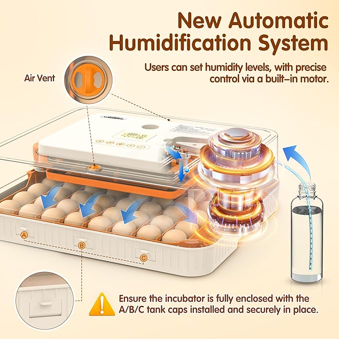 Incubator for Hatching Eggs, 56 Eggs Incubator with Automatic Egg Turning, Temperature & Humidity Control, LED Egg Candler, Incubation Days Display, for Chicken, Duck, Goose, Quail, Parrot Bird Eggs