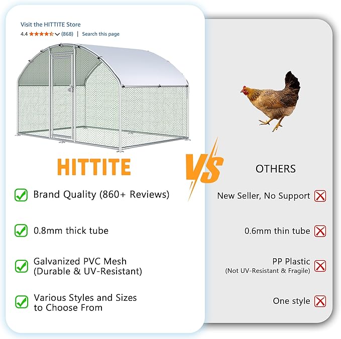 HITTITE Large Metal Chicken Coop with Run, 9.84 x 6.4 x 6.23 ft Walk in Poultry Cage Chicken Run Pen, Dome Roof Outdoor Chicken Runs for Yard with Waterproof & Anti-UV Cover