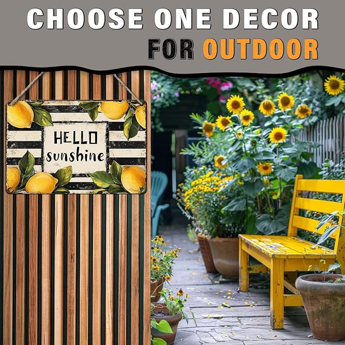 Vintage Metal Sign Hello Sunshine Lemon Summer Spring Farmhouse Retro Tin Sign Metal Poster Vintage Metal Tin Sign Wall Decor for Bars Restaurants Cafes Home Decoration 12x16inch